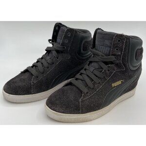 Puma Vikky Hidden Wedge Heel Sneaker Gray Suede Shoes Womens Size US 6.5 - RARE